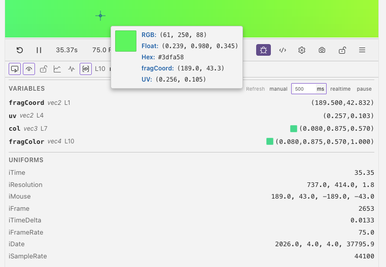 Debug mode enabled with panel visible