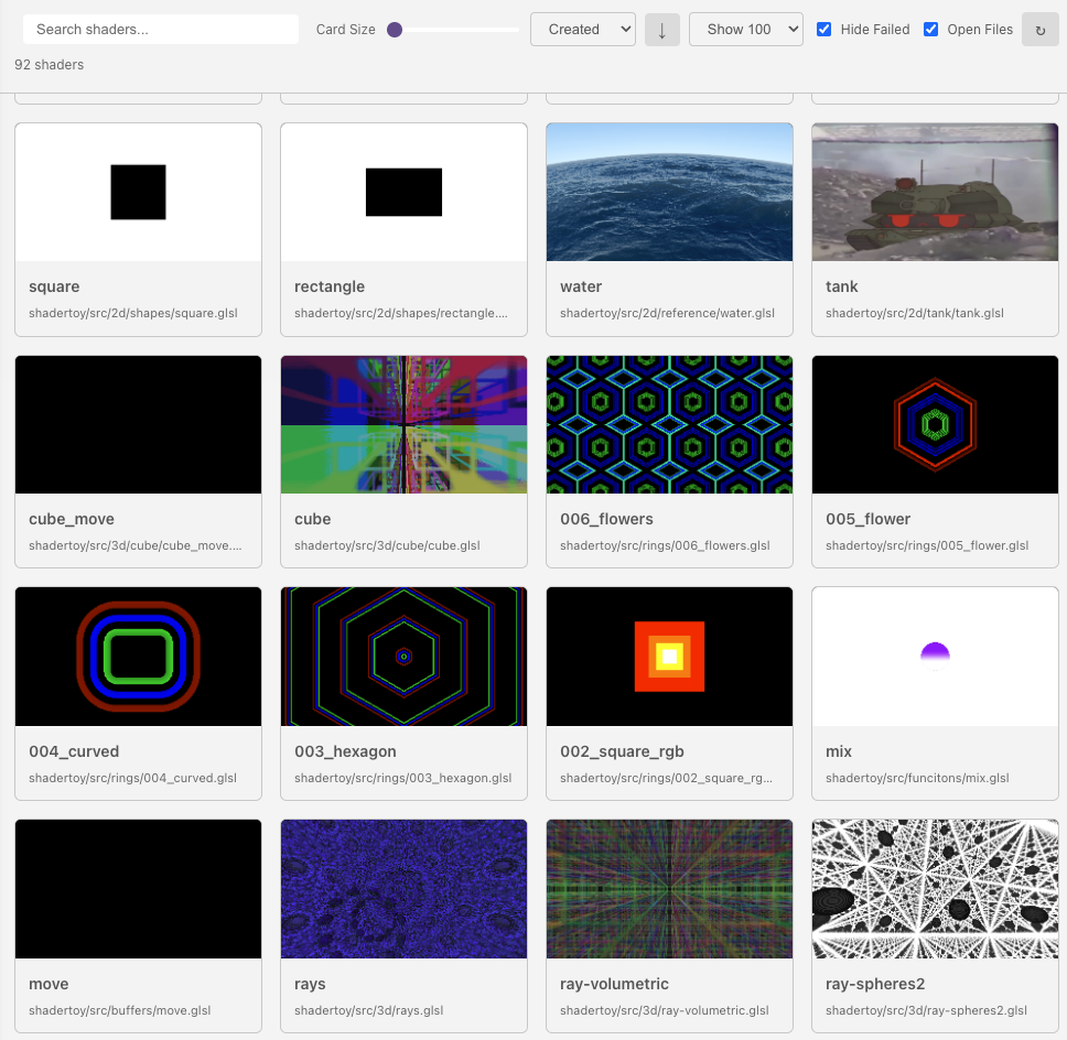 Shader explorer sidebar